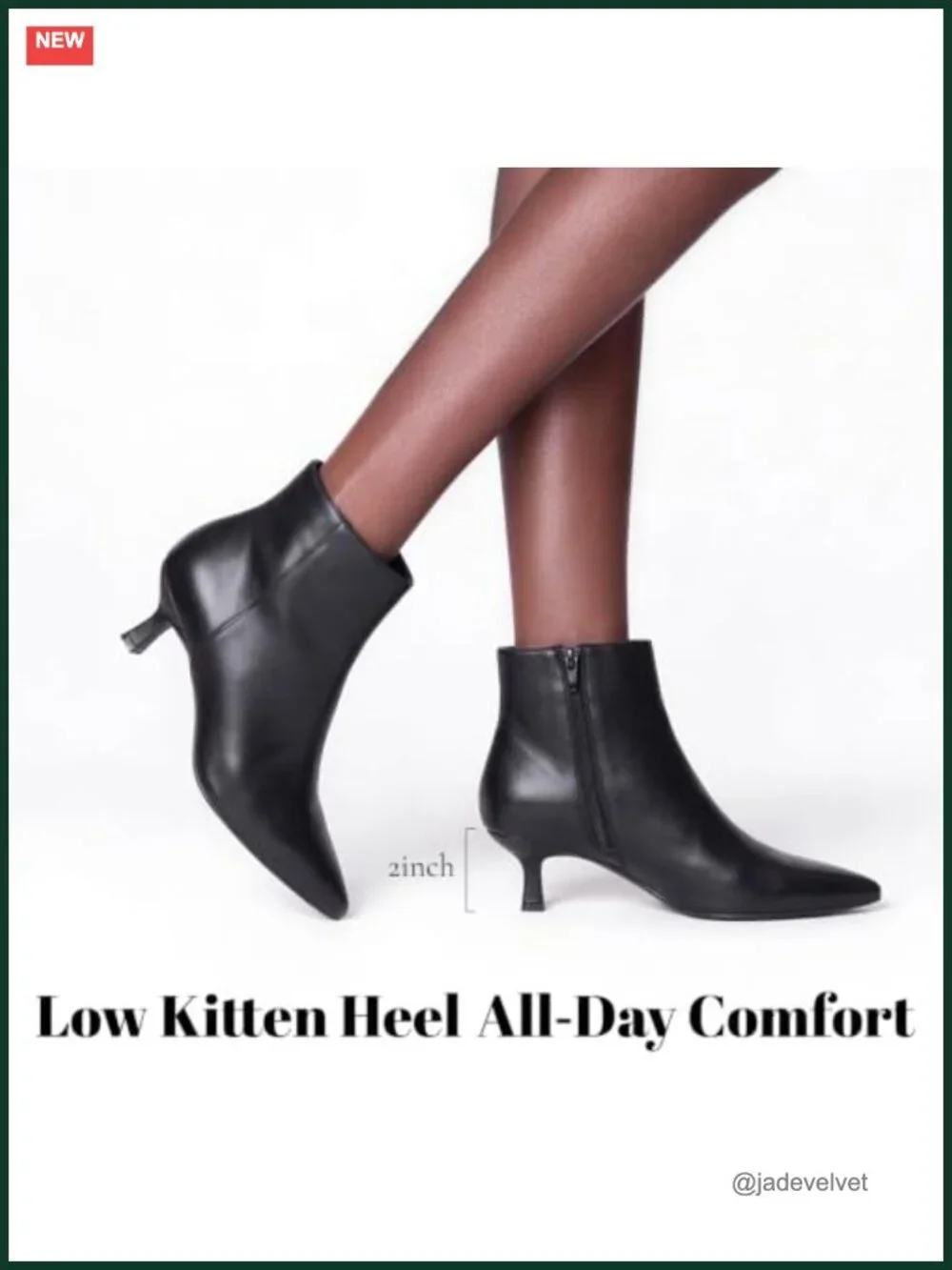 Ankis Women's Pointed Toe Kitten Heel Side Zipper Memory Foam Ankle Booties